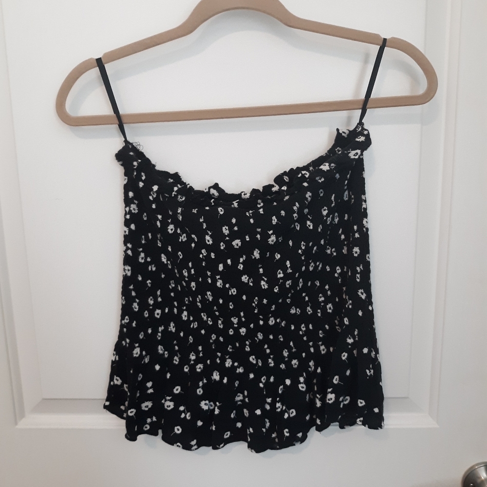 Strapless floral ruffle top